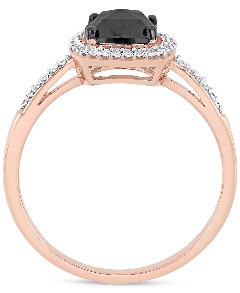 Black Diamond (7/8 ct. t.w.) & White (1/10 Cushion Halo Engagement Ring 14k Rose Gold