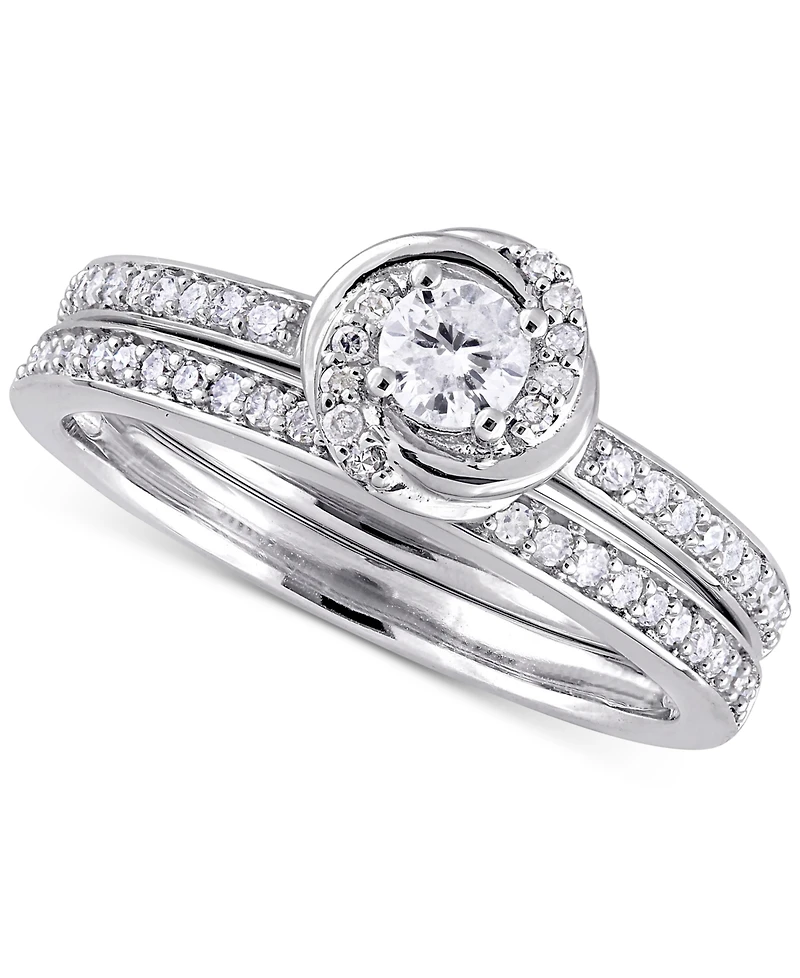 Diamond Swirl Halo Bridal Set (1/2 ct. t.w.) 14k Gold