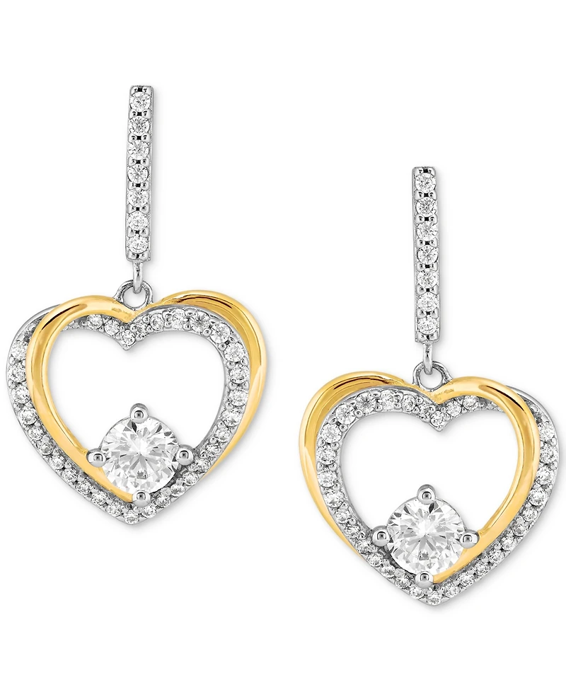 Cubic Zirconia Heart Drop Earrings in Sterling Silver & 14k Gold-Plate