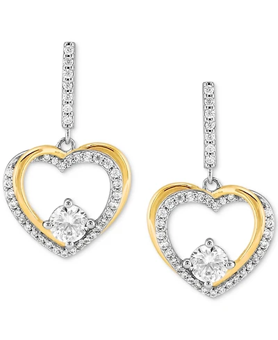 Cubic Zirconia Heart Drop Earrings in Sterling Silver & 14k Gold-Plate