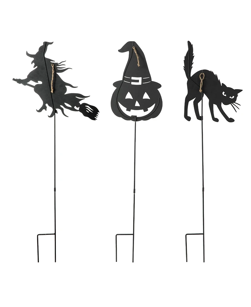 Glitzhome 36" Halloween Metal Silhouette Yard Stake or Hanging Decor Set, 3 Piece