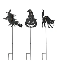 Glitzhome 36" Halloween Metal Silhouette Yard Stake or Hanging Decor Set, 3 Piece
