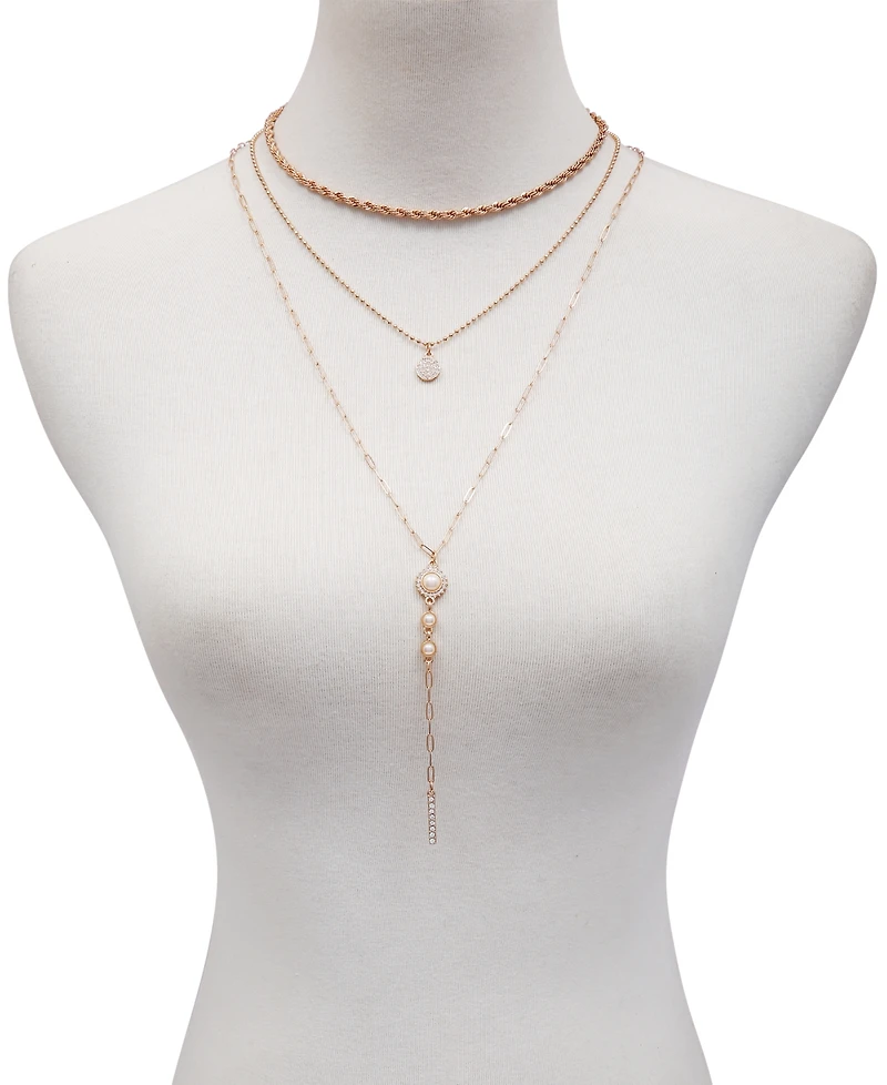 T Tahari Crystal and Imitation Pearl Layering Necklace Set, 3 Piece