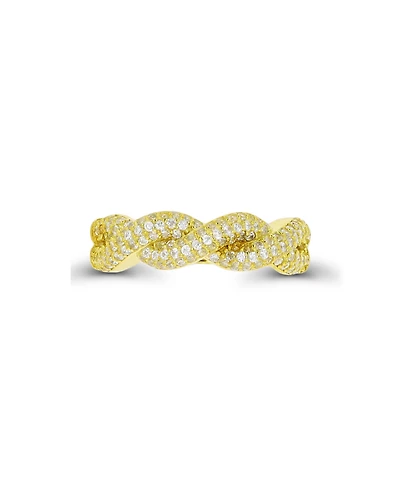 Cubic Zirconia Fashion Sterling Silver and 14K Gold Over Twisted Ring