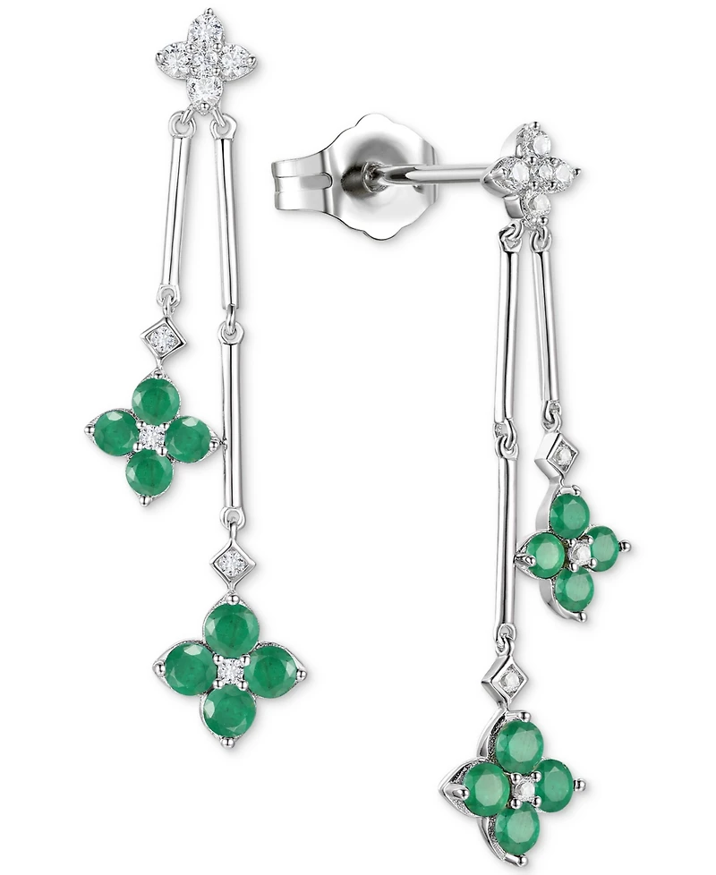 Sapphire (1-1/10 ct. t.w.) & Diamond (1/5 Flower Drop Earrings Sterling Silver (Also Ruby Emerald)