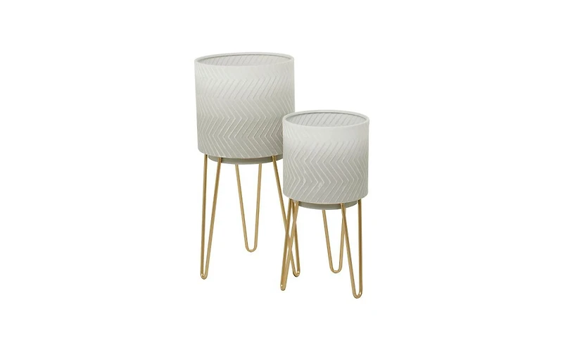 Metal Modern Planters with Stand, Set of 2