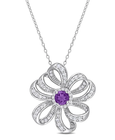 Gemstone Flower Necklace Sterling Silver