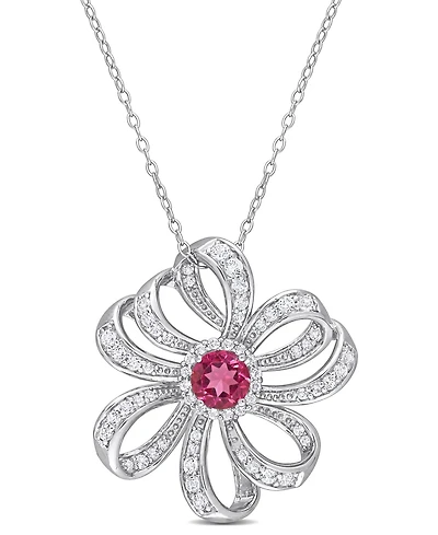 Gemstone Flower Necklace Sterling Silver