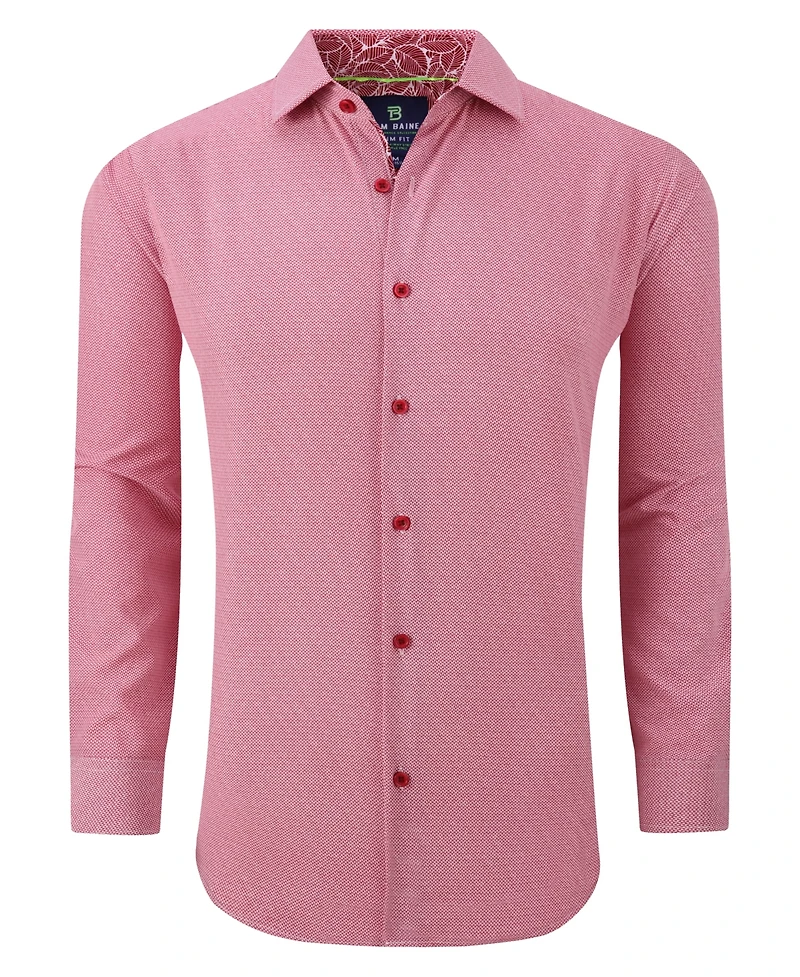 Men's Slim Fit Performance Long Sleeve Geometric Dress Shirt