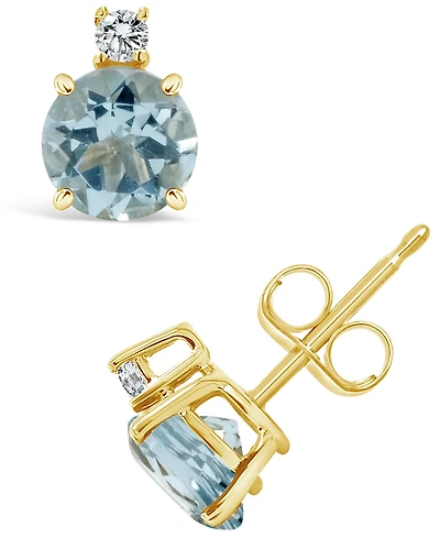 Aquamarine (1-1/2 ct. t.w.) and Diamond Accent Stud Earrings in 14K Yellow Gold