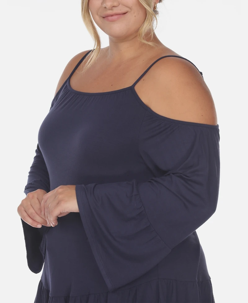 White Mark Plus Cold Shoulder Ruffle Sleeve Top