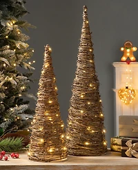 Glitzhome Lighted Rattan Christmas Table Tree Decor Set, 2 Piece