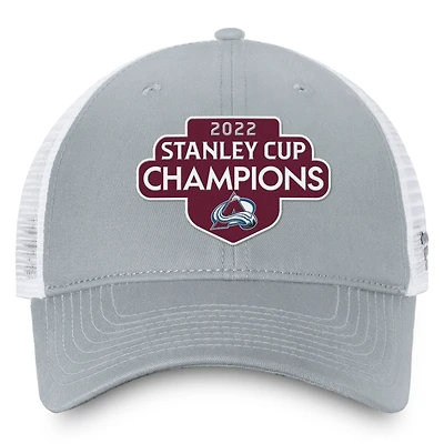 Fanatics Men's Gray/White Colorado Avalanche 2022 Stanley Cup Champions Locker Room Trucker Adjustable Hat