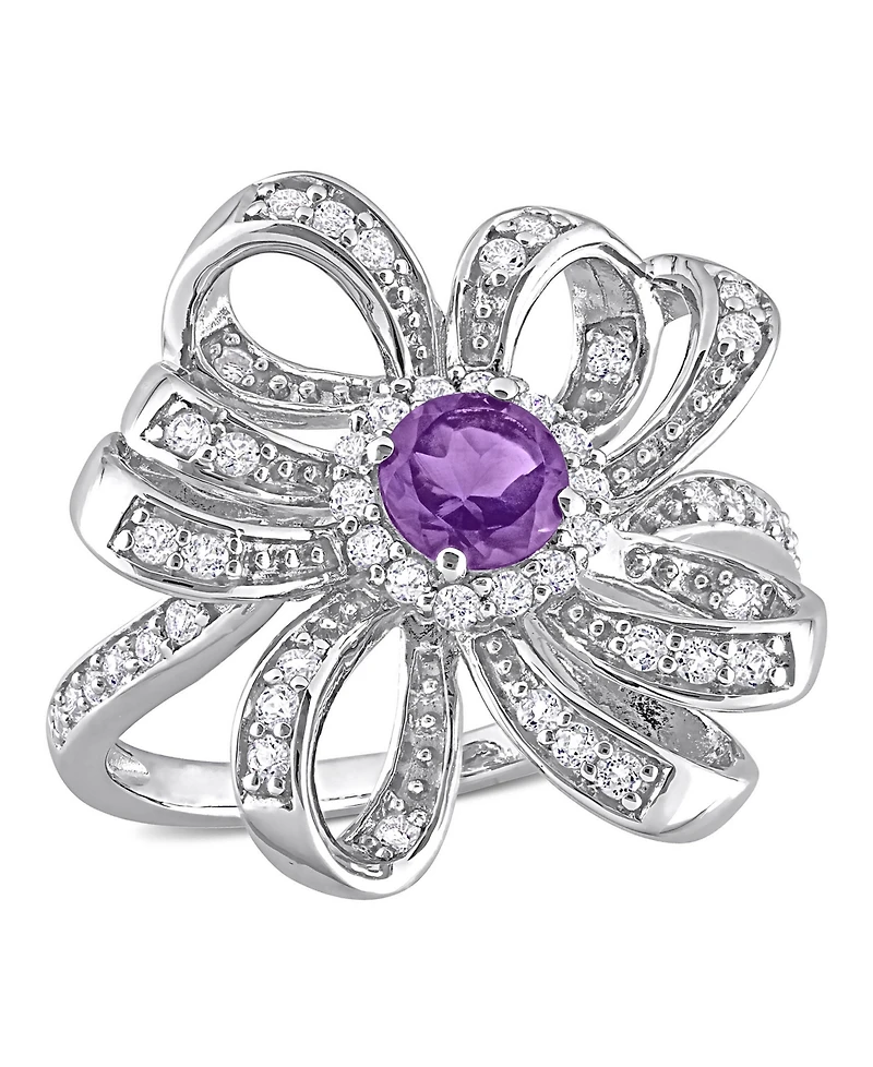 Citrine (2/5 ct. t.w.) and White Topaz (1/2 Flower Cocktail Ring 18k Gold Plated Sterling Silver