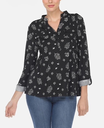 Women's Pleated Leaf Print Blouse