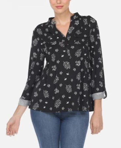 Womens Pleated Leaf Print Blouse