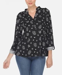 Womens Pleated Leaf Print Blouse