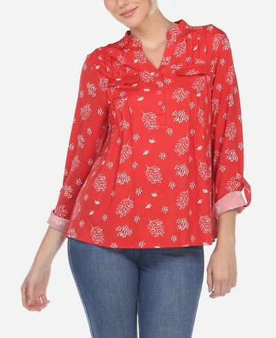 Women's Pleated Leaf Print Blouse