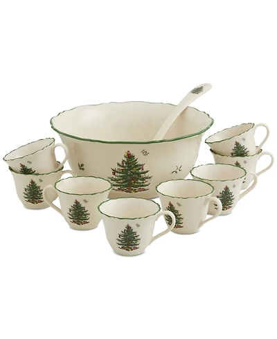 Christmas Tree 10 Piece Punch Bowl Set