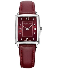 Raymond Weil Women's Swiss Toccata Diamond (1/4 ct. t.w.) Burgundy Leather Strap Watch 23mm