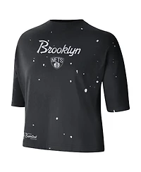 Women's Nike Black Brooklyn Nets Courtside Splatter Cropped T-shirt
