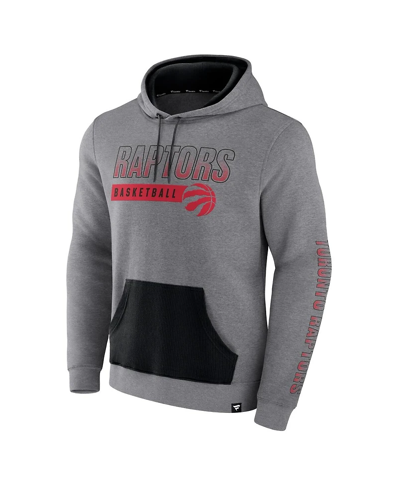 Men's Fanatics Heathered Gray Toronto Raptors Off The Bench Color Block Pullover Hoodie