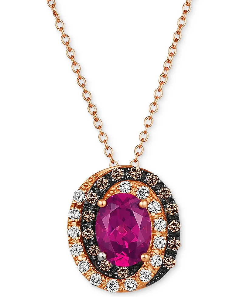 Le Vian Raspberry Rhodolite (1-3/8 ct. t.w.) & Diamond (1/3 ct. t.w.) Adjustable 20" Pendant Necklace in 14k Rose Gold