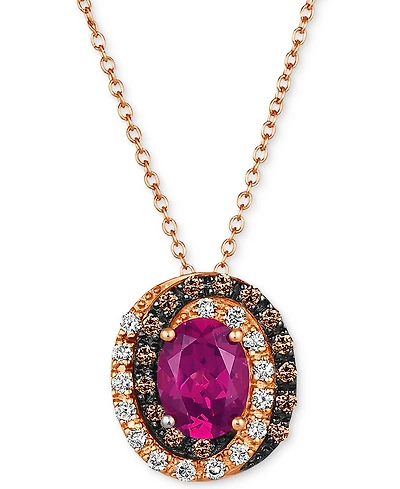 Le Vian Raspberry Rhodolite (1-3/8 ct. t.w.) & Diamond (1/3 ct. t.w.) Adjustable 20" Pendant Necklace in 14k Rose Gold
