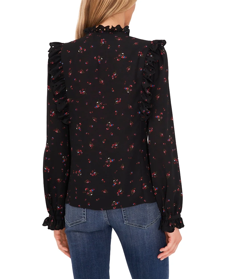 Cece Women's Long Sleeve Tie-Neck Blouse with Eyelet Trim