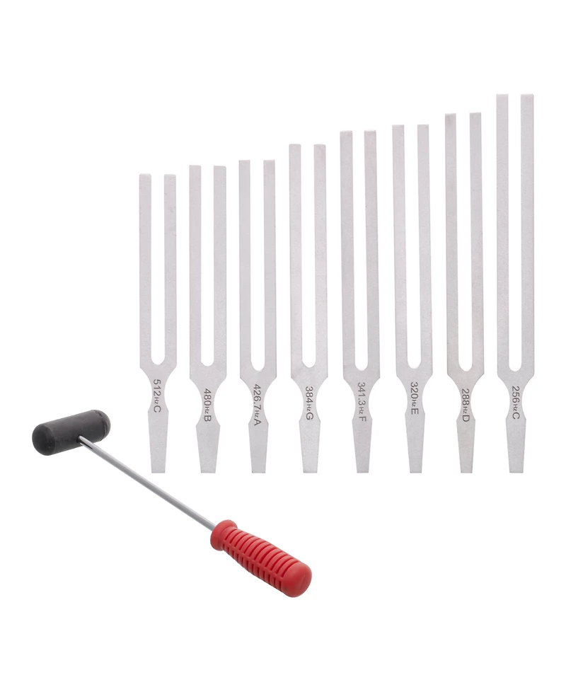 Supertek Tuning Forks with Hammer, Aluminum Set, 9 Piece