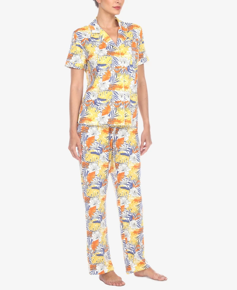 White Mark Women's 2 Piece Tropical Print Pajama Set