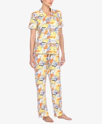 White Mark Women's 2 Piece Tropical Print Pajama Set
