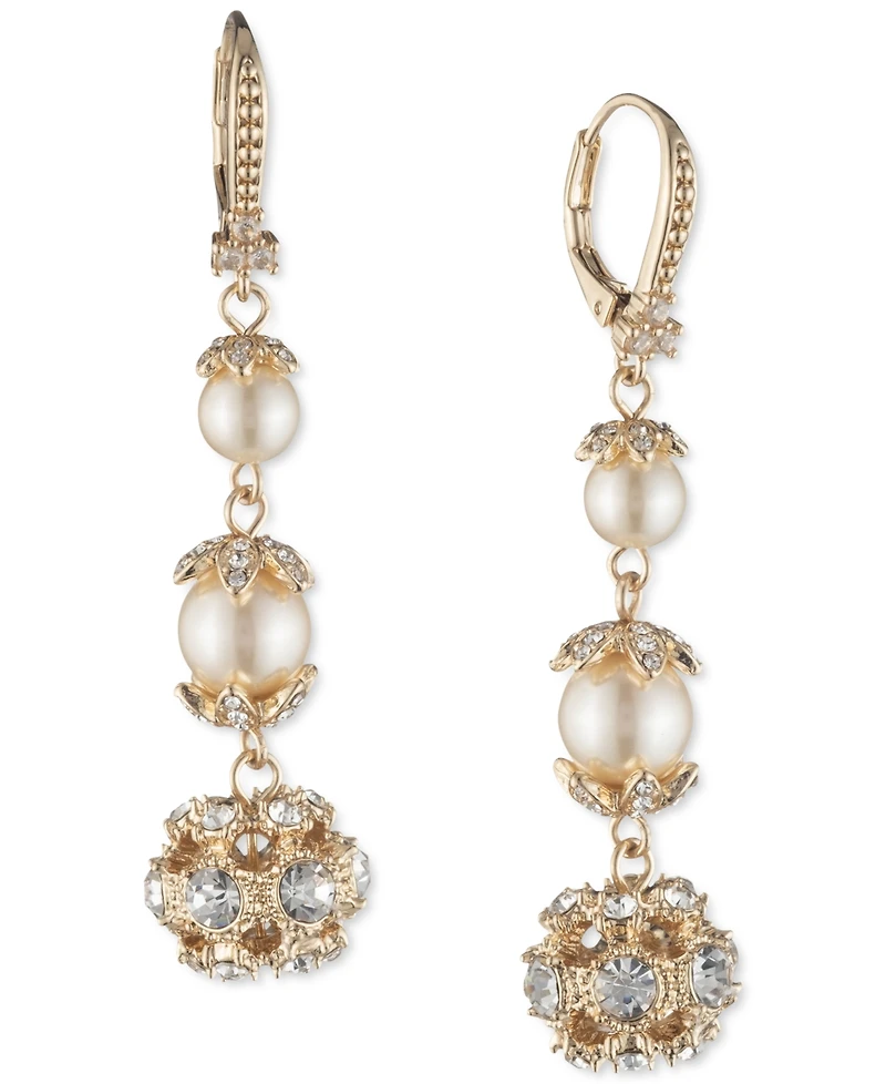 Marchesa Gold-Tone Pave Ball & Imitation Pearl Triple Drop Earrings