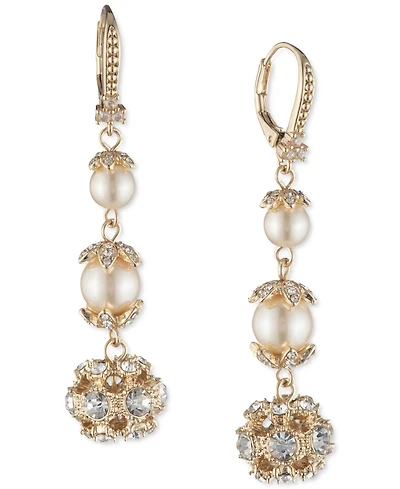 Marchesa Gold-Tone Pave Ball & Imitation Pearl Triple Drop Earrings