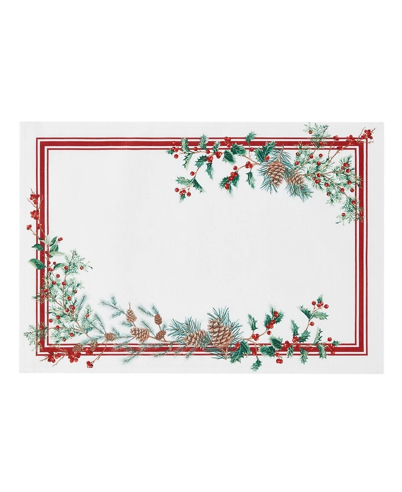 Elrene Winter Holiday Berry Fabric 4 Piece Placemat Set, 13" x 19"