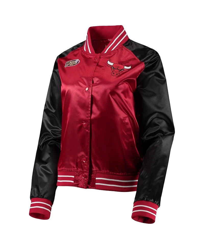 Women's Mitchell & Ness Red Chicago Bulls Hardwood Classics Raglan Satin Full-Snap Jacket