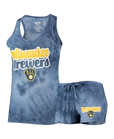 Women's Concepts Sport Navy Milwaukee Brewers Billboard Racerback Tank Top and Shorts Set