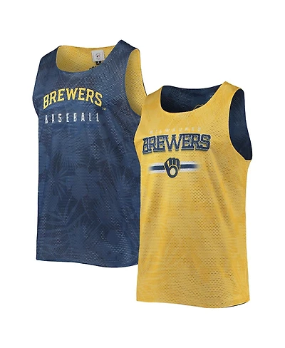 Men's Foco Navy, Gold Milwaukee Brewers Floral Reversible Mesh Tank Top