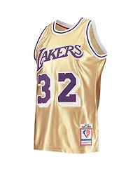 Men's Mitchell & Ness Magic Johnson Gold Los Angeles Lakers 75th Anniversary 1984-85 Hardwood Classics Swingman Jersey