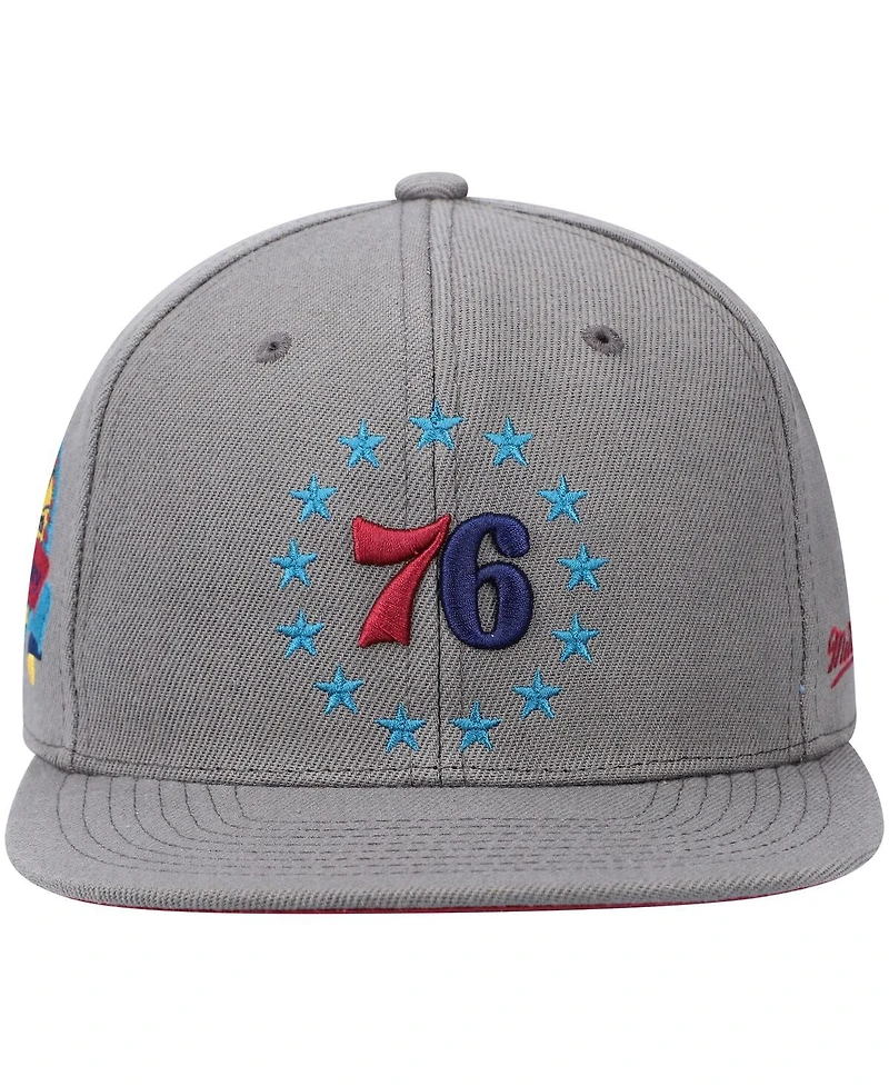 Men's Mitchell & Ness Charcoal Philadelphia 76ers Hardwood Classics 60th Anniversary Carbon Cabernet Fitted Hat