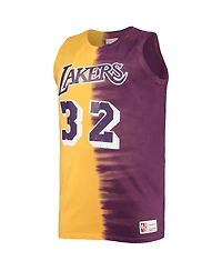 Men's Mitchell & Ness Magic Johnson Purple and Gold Los Angeles Lakers Profile Tie-Dye Player Tank Top