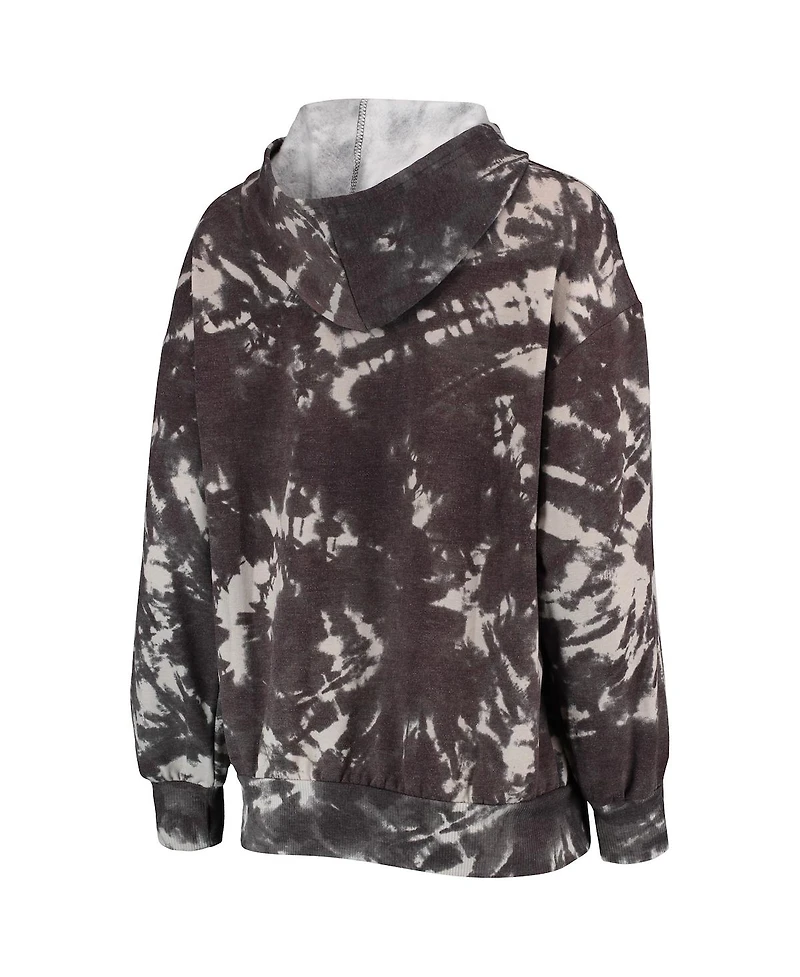 Women's Majestic Threads Black Golden State Warriors Burble Tie-Dye Tri-Blend Pullover Hoodie
