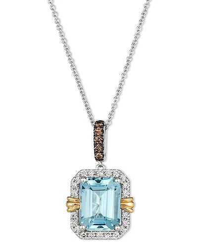 Le Vian Sea Blue Aquamarine (2 ct. t.w.) & Diamond (1/4 ct. t.w.) 20" Adjustable Pendant Necklace in 14k Two-Tone Gold