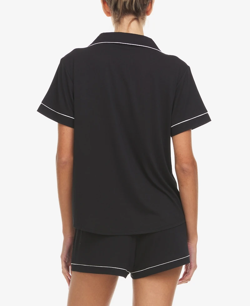 Flora by Nikrooz Women's Annie Button Down Shorty Notch Pajama Set, 2 Piece