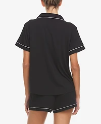 Flora by Nikrooz Women's Annie Button Down Shorty Notch Pajama Set, 2 Piece