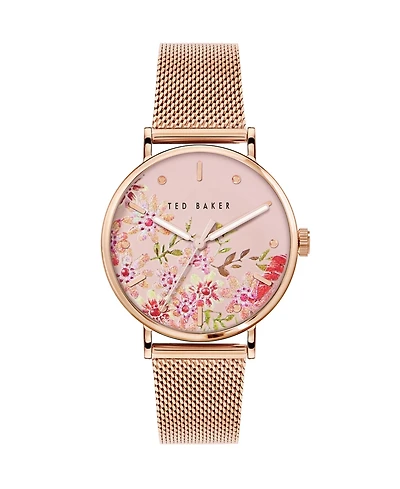 Ted Baker Women's Phylipa Retro Rose Gold-Tone Stainless Steel Mesh Watch 37mm
