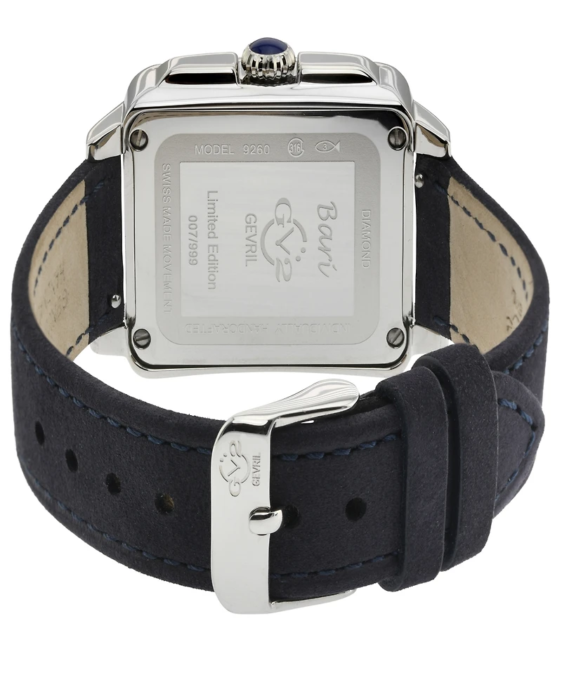 Gevril Women's Bari Enamel Swiss Quartz Italian Blue Leather Strap Watch 34mm