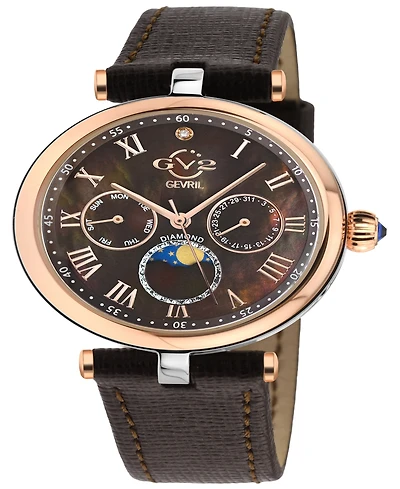 Gevril Women's Florence Swiss Quartz Italian Brown Leather Strap Watch 36mm