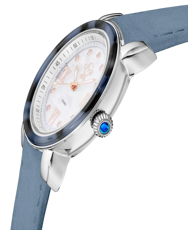 Gevril Women's Marsala Tortoise Swiss Quartz Italian Light Blue Leather Strap Watch 36mm