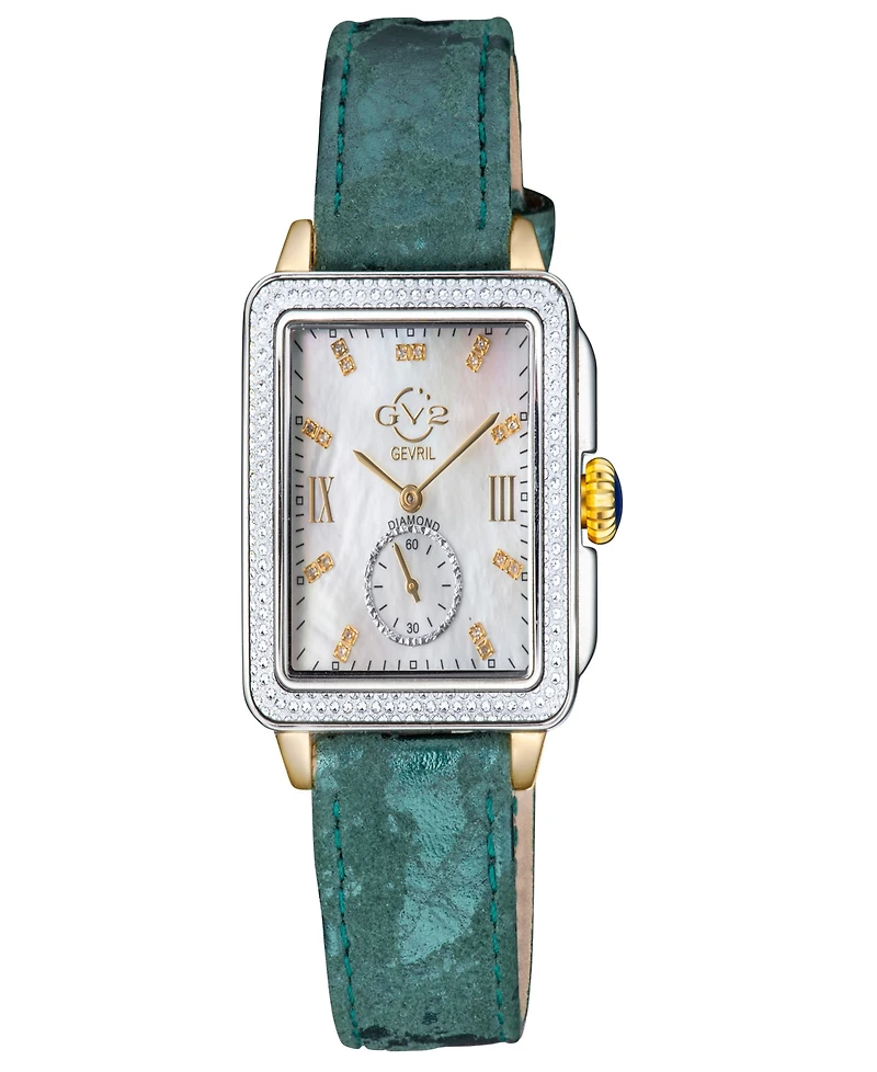 Gevril Women's Bari Tortoise Swiss Quartz Italian Green Leather Strap Watch 34mm